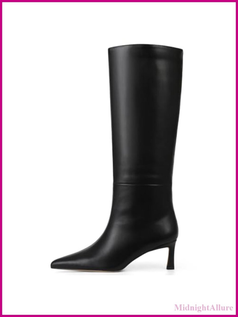 Kitten Heel Knee High Boots Faux Leather Pointed Toe Wide Calf Pull On